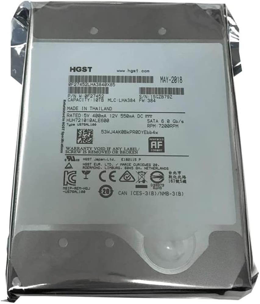 Hgst 10TB Ultrastar He10 HUH721010ALE600 SATA 6,Gbps 7200Rpm 256MB 3.5