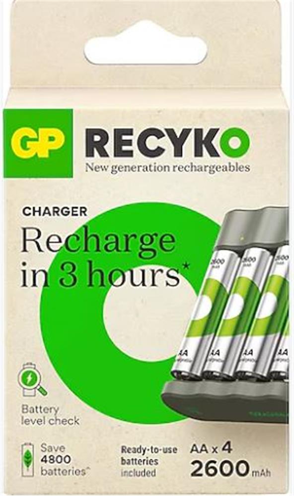 GP E411 Usb Şarj Cihaz + 4 Adet AA 2600 mAh Şarjlı Kalem Pil