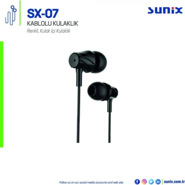 Sunix Sx-07 Kulakiçi Mikrofonlu Kulaklık Siyah